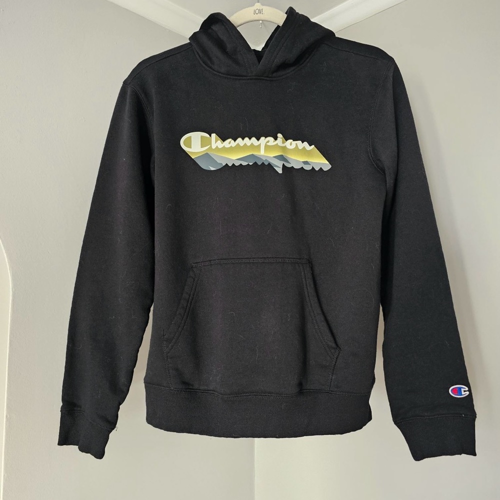 Champion Sweatshirt Hoodie Youth XL Long Sleeve Authentic front pocket Black